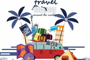 travel_banner_bus_luggage_landmark_design_elements_decor_6837677